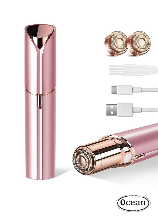 Facial Hair Removal for Women, Painless Epilator Hair Remover Device with 2 Pcs Replacement Heads, USB Rechargeable Face Electric Razor and Trimmer for ladies Lip, Chin, Arms