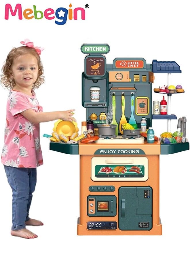 77 Pcs Kids Kitchen Playset Pretend Steam for Boys and Girls,lay Kitchen Toy with Realistic Lights Sounds Simulation of Spray and Play Sink, Pretend Play Food with Toddler