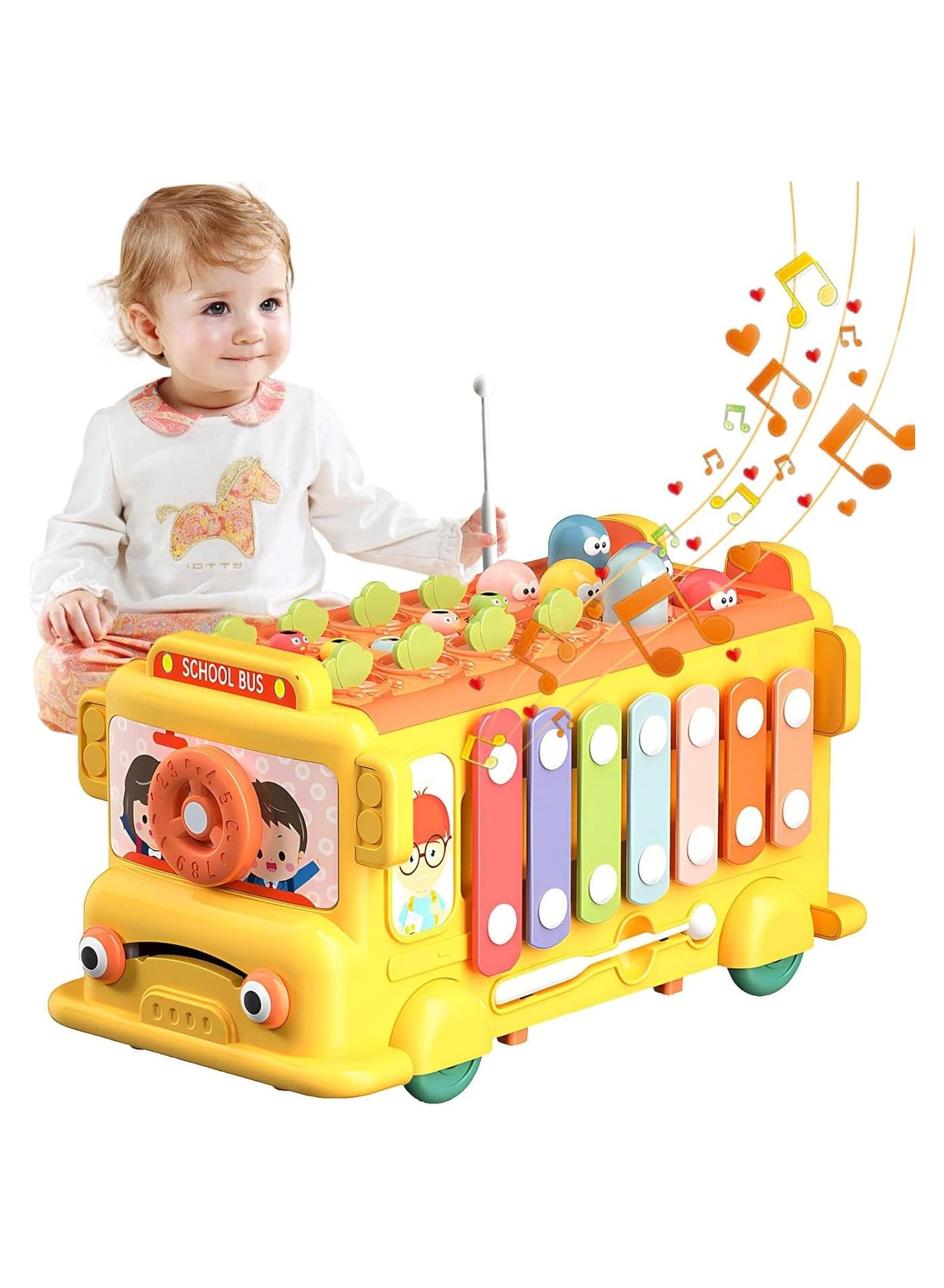 Baby School Bus Toy for Toddlers 18M+,Baby Xylophone Music Bus Toys,Musical Learning Animal School Bus,Kids Educational Montessori Toy,Birthday Gifts for Boys Girls,Yellow