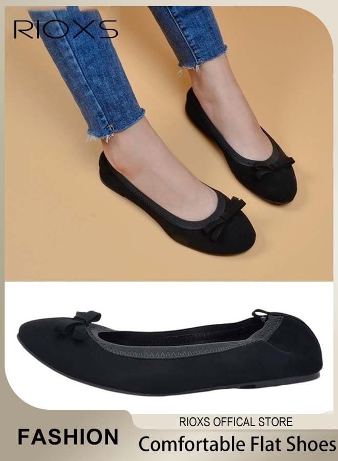 Women's Ballerinas Flats, Ballerina Shoes With Bow Knot, Classic Round Toe Belice Ballet Flats, Women's Comfort Shoes Slip-On Design, Ladies Dressy Shoes Business Shoes, Foldable Ballet Flats for Women, Anti-slip Lightweight Walking Shoes for Daily Or Office Wear, Black Flats Woman Footwear