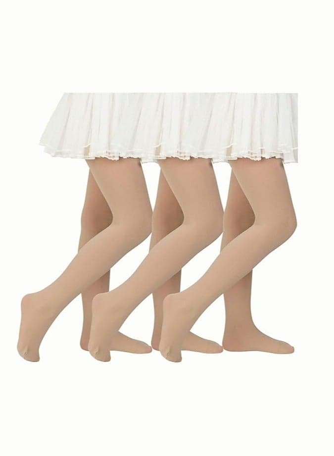 School Uniform Tights for Girls Ballet Dance Footed Tight Ultra Soft-Nude-3 Pairs