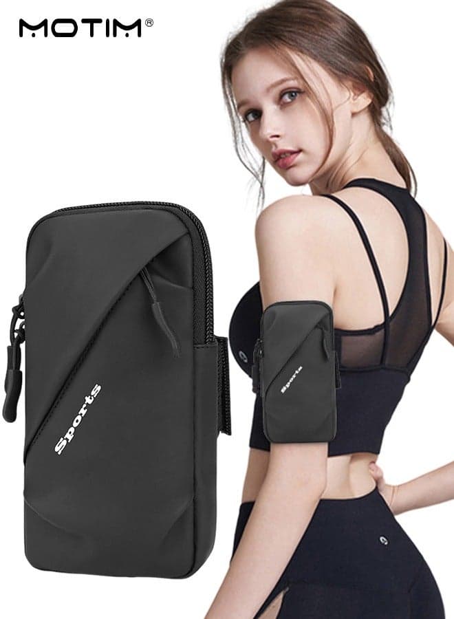 Cell Phone Arm Band Mobile Phone Holder Sports Arm Bag, Waterproof Running Phone Arm Case Armband with Multi-layer Pockets, Outdoor Running Bag for Smartphones up to 7 Inches, Black