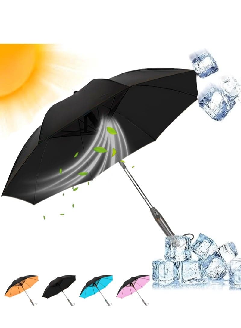 3-in-1 Mini Cooling Umbrella with Built-in Fan & Mist Spray, UPF50+ Sun Protection, Windproof & Portable Folding Umbrella for Outdoor, Beach & Walking