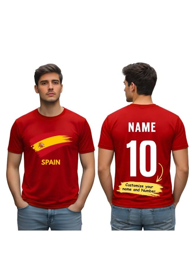 Spain FIFA World Cup Jersey Dry-Fit T-Shirt for Men | Customized Name Print on Back | Round Neck | Short Sleeve