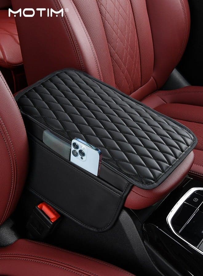 Car Center Console Cover Heighten Pad, Leather Car Armrest Cover Cushion with 2 Storage Bags, Universal Car Armrest Storage Box Car Interior Accessories for Most Vehicles
