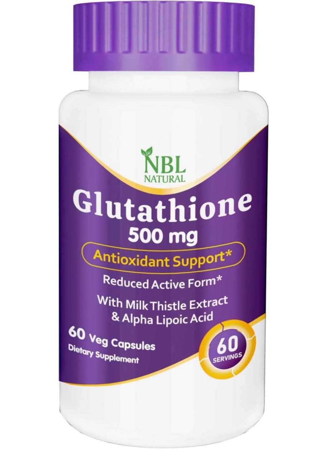 Glutathione 500mg - 60 Capsules, Reduced Form GSH Supplement - Enhanced with Milk Thistle Extract and Alpha Lipoic Acid