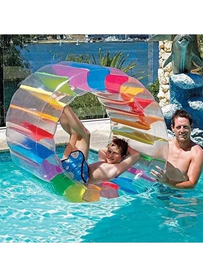 Inflatable Water Wheel Roller Float 100cm Colorful Water Wheel Float Inflatable Rolling Wheel for Children Swimming Pools Lakes Beaches Lawns Summer Parties Fun for Kids School Gift