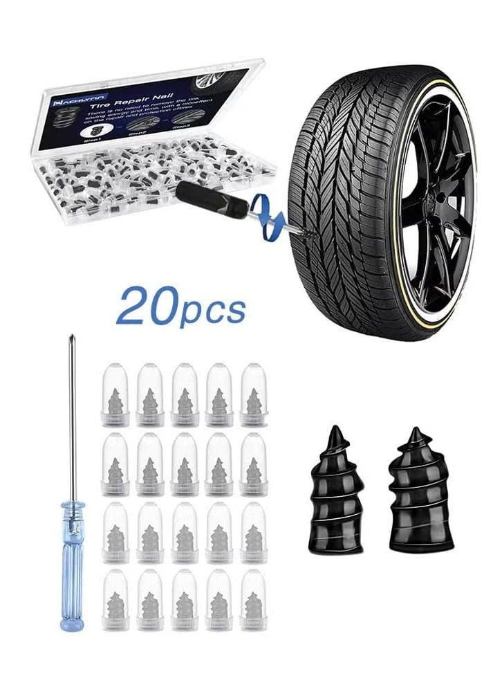 20 Pcs Tire Repair Rubber Nail, Tire Repair Rubber Screws Fast Tool Self-Service Tire Repair Nail Vacuum Tire Repair Rubber Nail, Suitable for Car Motorcycle Jeep Tire Puncture Repair