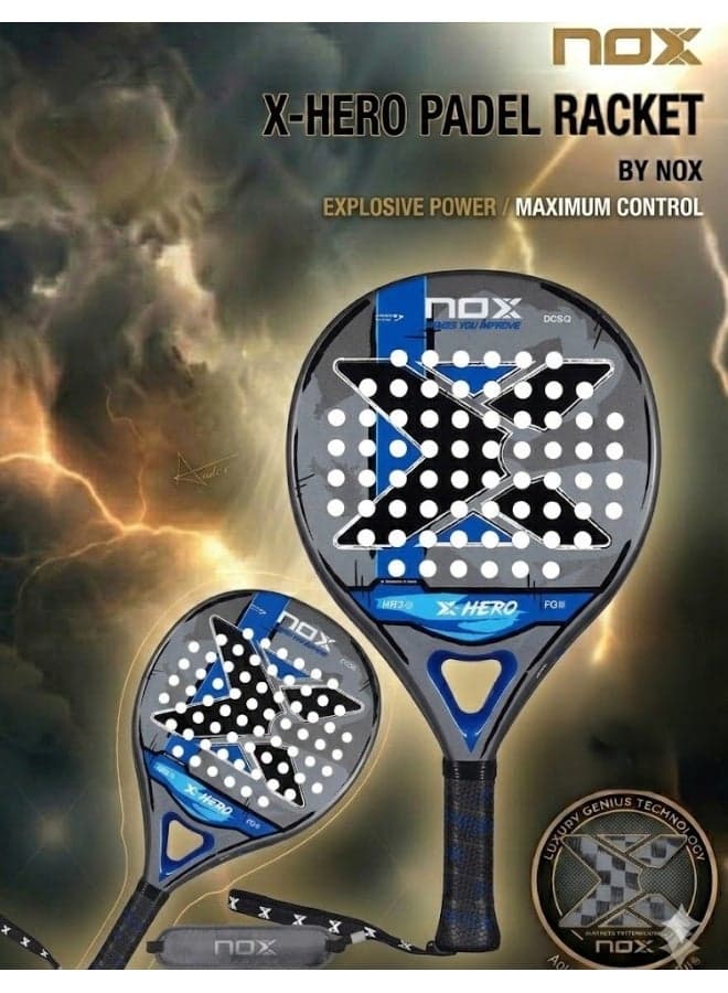 X-Hero Padel Racket – 4” Grip, Lightweight Round Shape, Soft Feel Control for Beginners & Intermediate Players, Blue