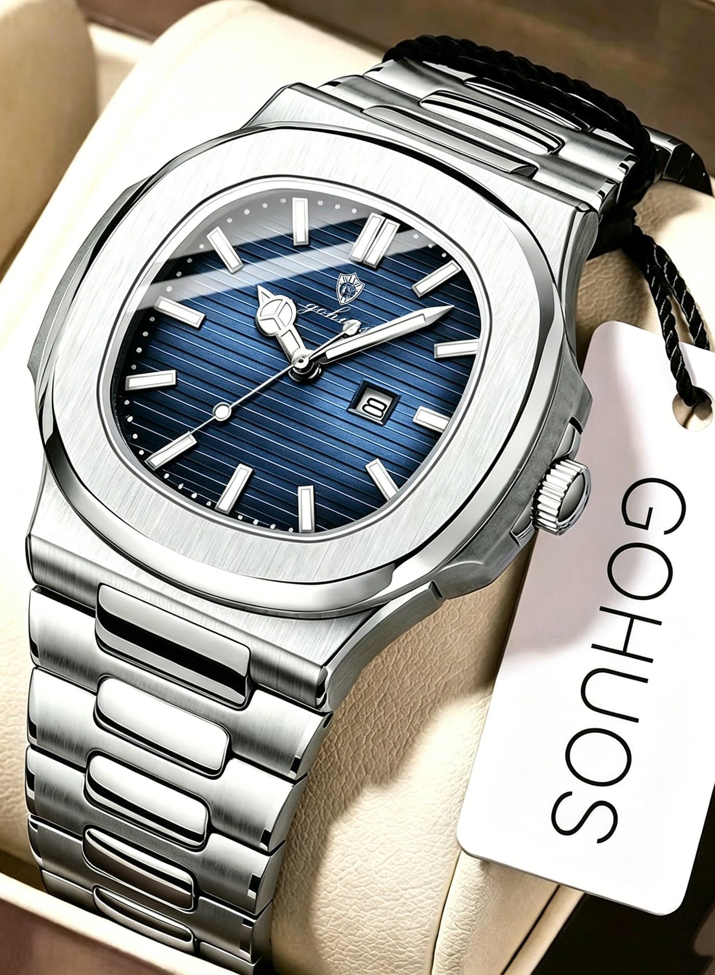Men's Watch, Top Brand Stainless Steel Band Waterproof Quartz Analog Date Display Luminous Wrist Watch - 43mm - Father or Boyfriend Gift