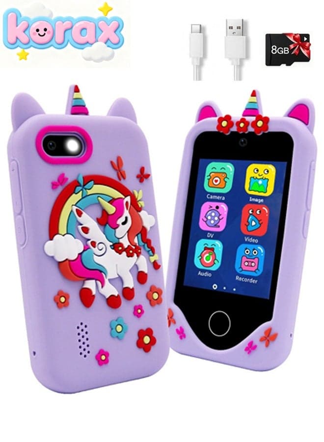 Kids Smart Phone Toys for Girls Ages 3-7 with Dual Camera - Toddler Phone Toys with Learning Games, Travel Toys with MP3 Music Player for Birthday Gifts for 3 4 5 6 7 Year Old Kids With 8G Card