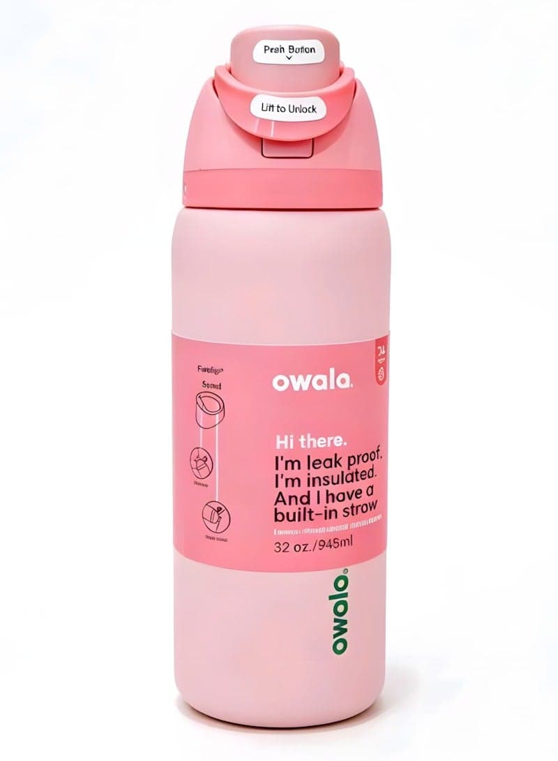 Owala FreeSip Insulated Stainless Steel Water Bottle with Straw, Leak-Proof, BPA-Free, 32 oz Iced Breeze, 1-Pack, (Light Pink)