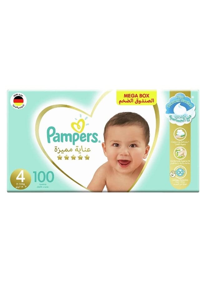 Premium Care Baby Diapers, Size 4, Large, 9-14 kg, Mega Box, 100 Diapers