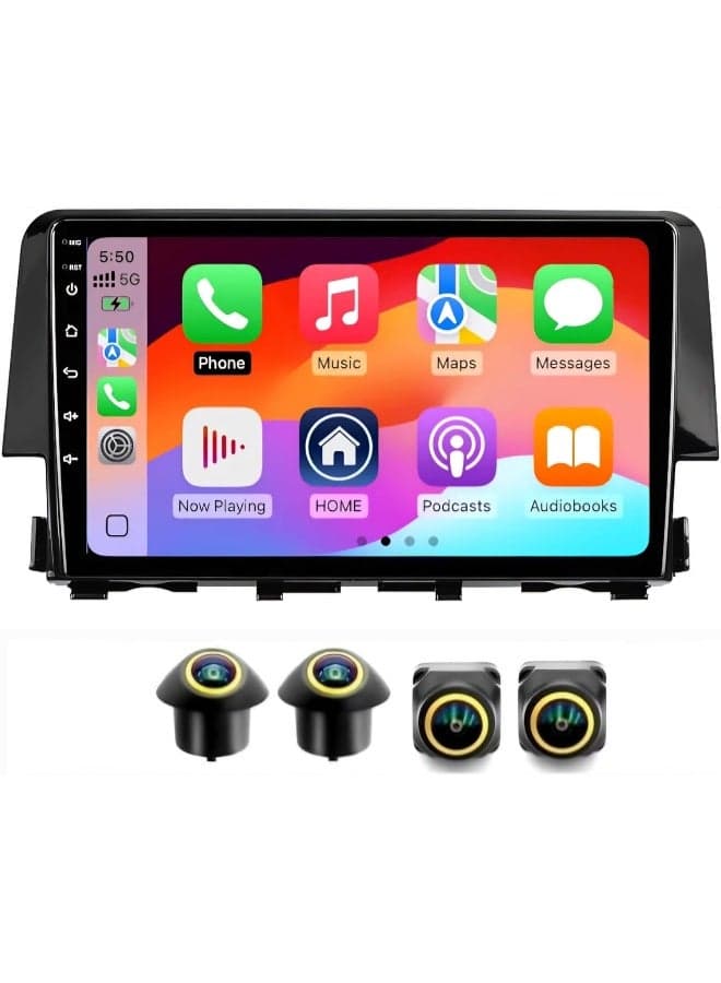 Fit Honda Civic Car Stereo Android Screen With Apple Carplay Android Auto Honda Civic 2016-2021 Fast Interface AHD Camera Included 4G&WIFI QLED (4+32GB 360D Cameras)