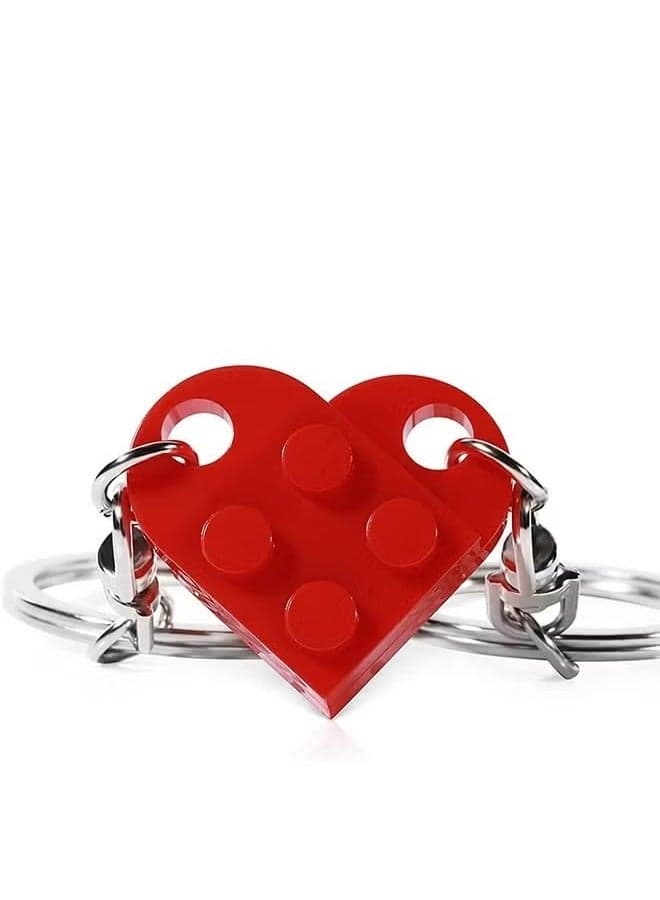 Matching Couple Heart Keychain, Cartoon Keychain Premium Accessories, Boyfriend Girlfriend Stuff Him Friends Set, Compatible with Lego Gifts, Key Purse Handbag Charms Pendant Car Chain Creative Gift