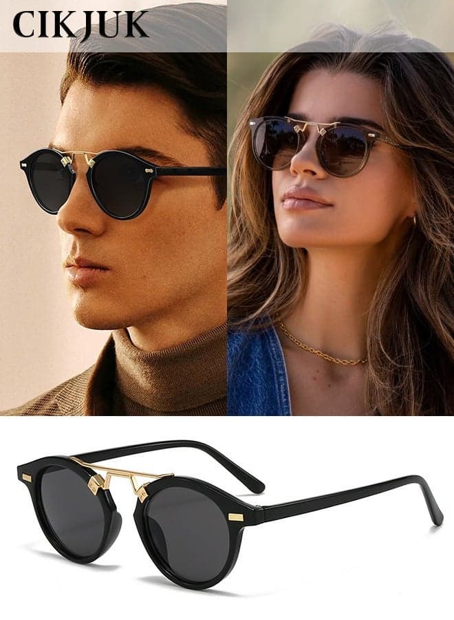 Round Sunglasses Women Men Double Bridge Men's Women's Sunglass Metal Brow Sun Glasses Retro Mens Shades UV Protection Sun Glas Small Face Eyewear