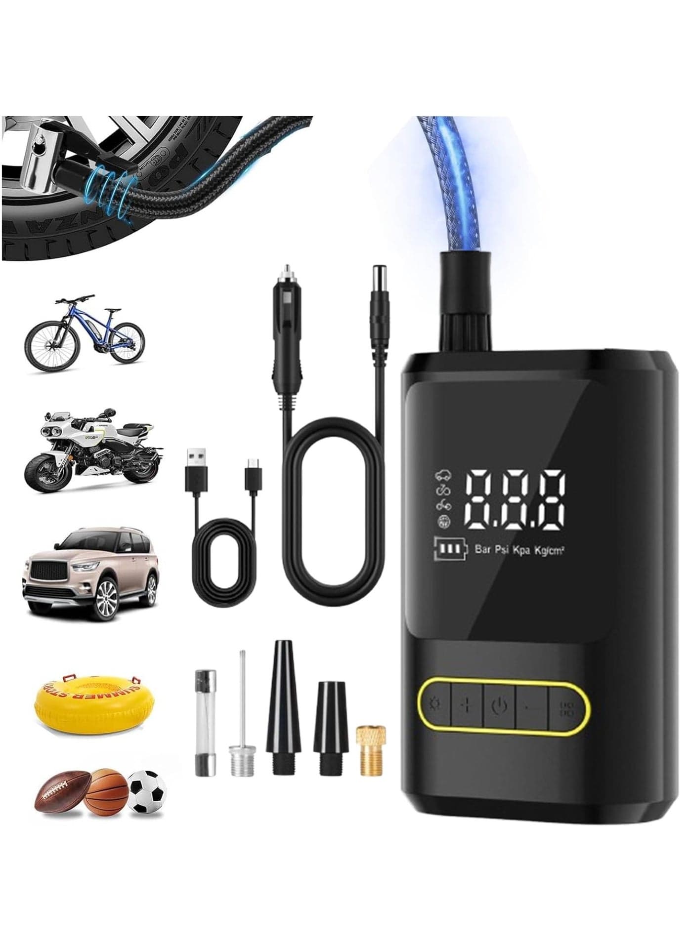 Tire Inflator Portable Air Compressor 4000mAh 150PSI Cordless Air Pump for Car Tires Electric Bike Tire Pump for Car Motorcycle Bicycle Ball with Pressure Gauge LED Light
