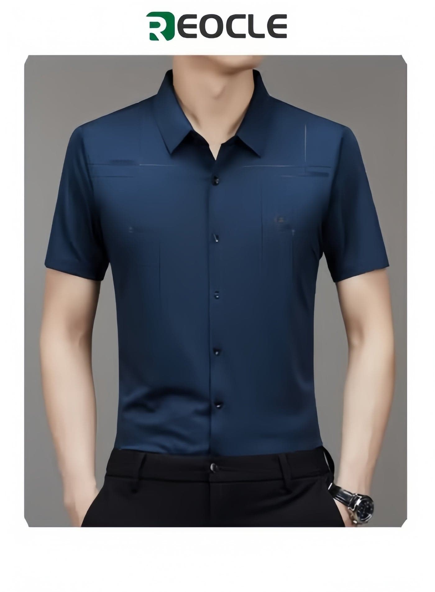 Men's Dress Shirts Wrinkle Free Slim Fit Stretch Button Down Shirt Short Sleeve Dress Polyester Dress Shirts Short Sleeve Wide Collar Shirt