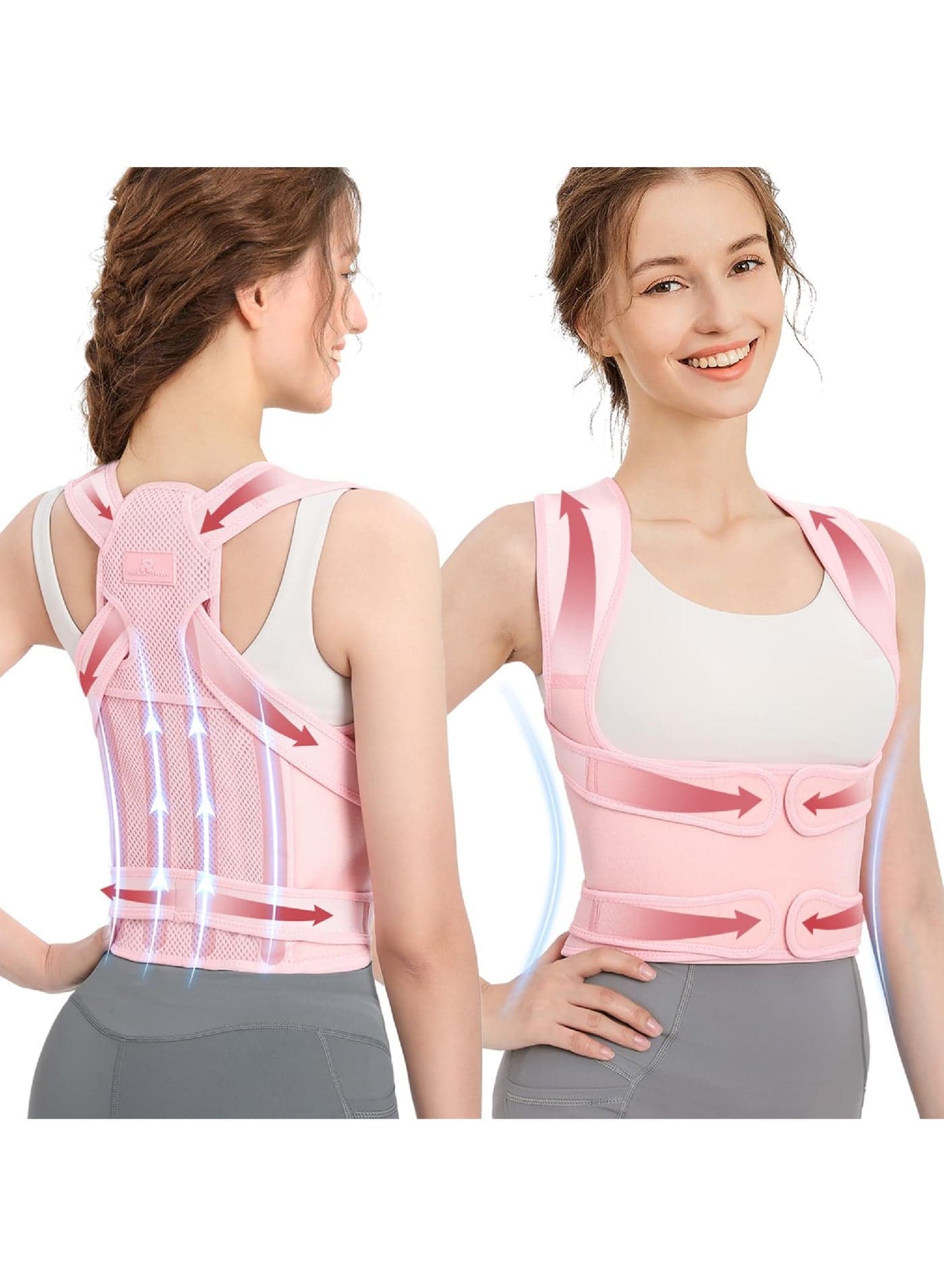 Back Brace Posture Corrector for Women Shoulder Straightener Adjustable Full Back Support Upper and Lower Back Pain Relief - Scoliosis Hunchback Hump Thoracic Spine Corrector PinK