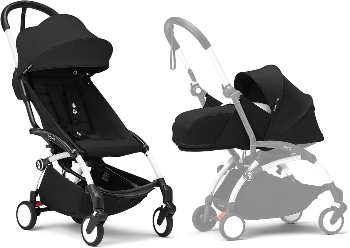 Stokke YOYO3 Complete Yoyo Stroller From Birth - Includes White Frame + YOYO 6+ Color Pack + 0+ Newborn Pack - Black