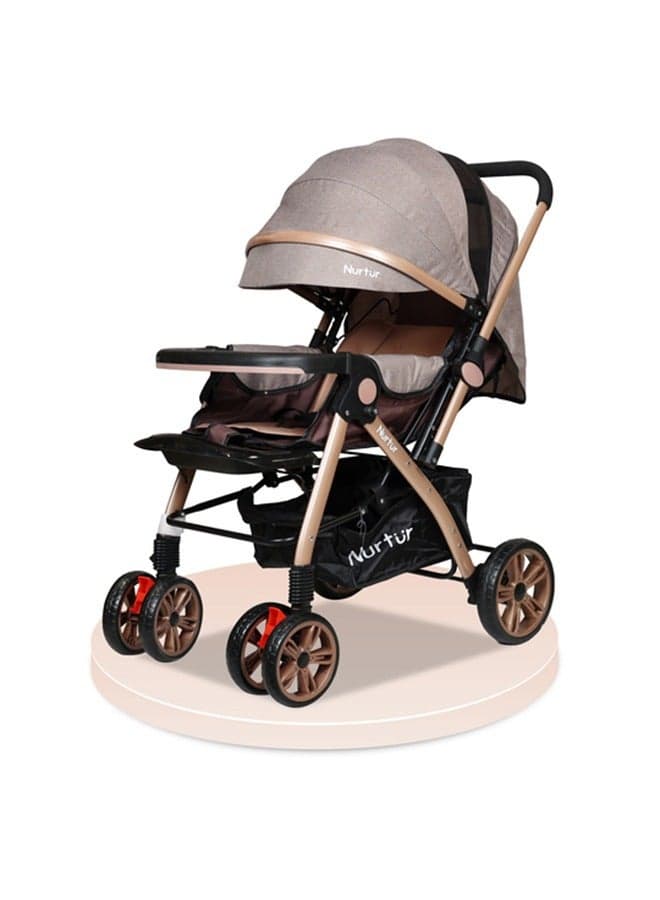 Wilder Reversible Baby/Kids Travel Stroller 5 Point Safety Harness, Adjustable Backrest and Canopy, Reversible Handle, Sand
