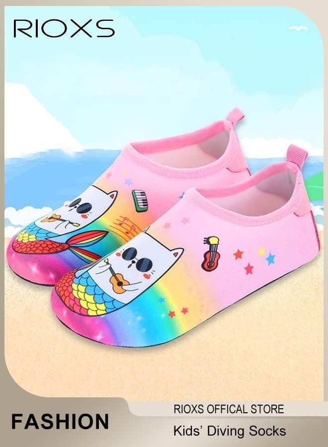 Flat Comfort Barefoot Shoes for Kids, Toddler Baby Girls Boys Barefoot Water Shoes, Quick Dry Barefoot Aqua Socks, Summer Beach Socks Shoes, Non-Slip Barefoot Sports Shoes, Snorkelling Diving Socks for Toddler Big/Little Kids, Children's Fashion Footwear, Pink Mermaid Slip-ons Shoes