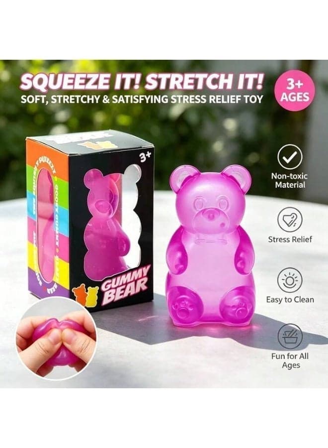 Squishy Gummy Bear Stress Balls, Fidget Squishy Toy with Soft High Density Gel, Ultra Soft Squeeze Balls for Kids Adults Anxiety Relief, Calming Students Classroom Prizes Calming Kids Adults, Purple