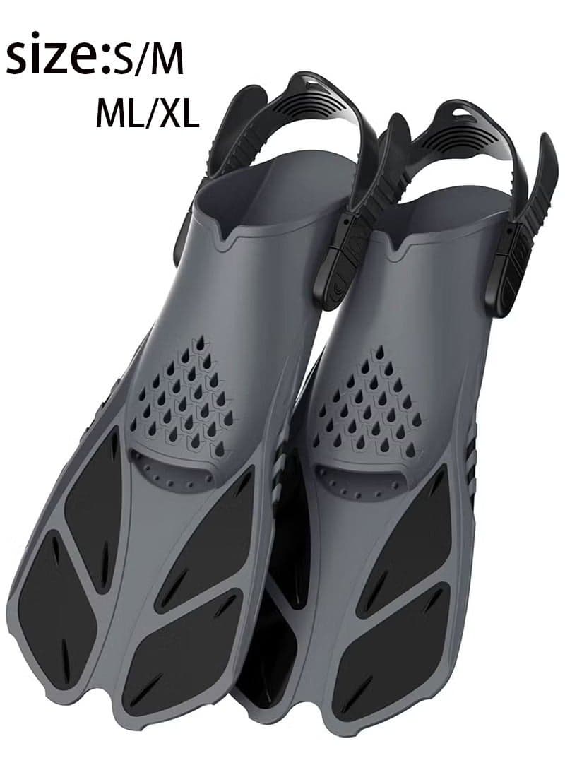 Snorkel Fins, Swimming Fins with Adjustable Buckles Open Heel, Diving Flippers for Men Women Youth Travel Size Short Fins for Snorkeling Diving Swimming