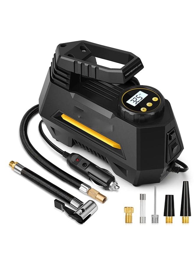 12V DC Portable Air Compressor, Car Tyre Inflator, Fast Inflating Pump, Compressor and Electric Inflator, with LED Light, 3M Cable, For Cars and Other Inflatable Objects