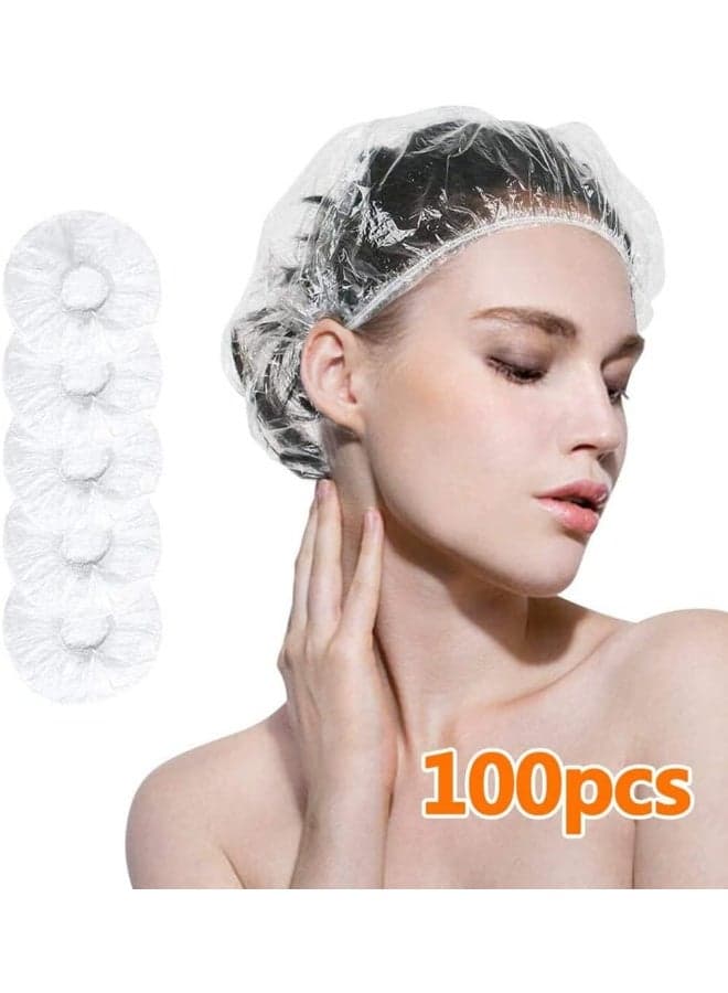 100pcs Shower Cap Disposable, Bath Caps Thick Waterproof High Density Elastic Big Hair Caps for Women, Men, Travel Spa, Hotel, Hair Salon, Home Use - Clear
