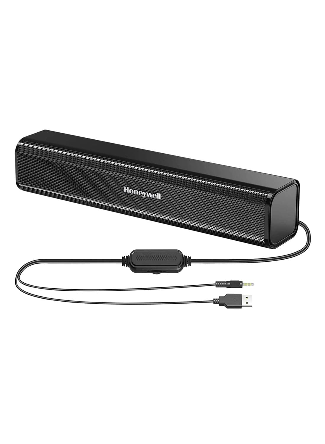 Honeywell Moxie V500 10W Portable USB Wired Soundbar, Speaker for PC, Desktop and Laptop with Volume Control and 3.5 mm AUX, 2.0 Channel, 52mmX2 Drivers, Plug &Play, 2 Yrs. Warranty, Gloss Finish HC000255/AUD/SB/V500/BLK