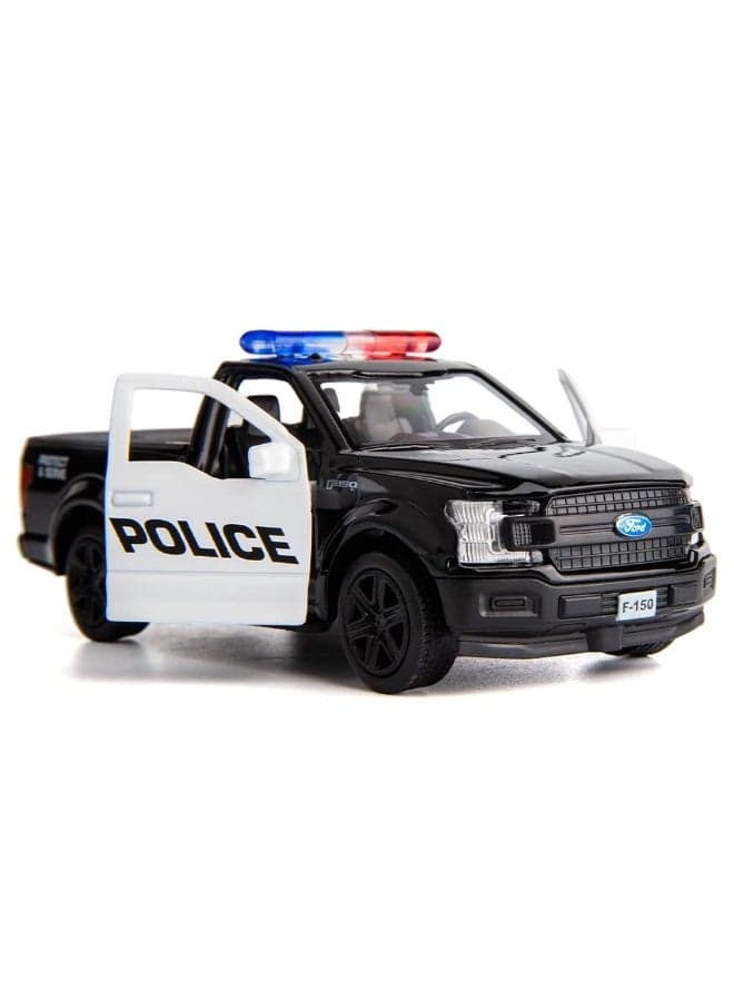1:36 Scale Compatible Ford F150 Pickup Truck Police Car Model - Kids Pull-Back Toy Car With Openable Doors, Detailed Die-Cast Collection Model, Ideal For Cake Baking Decoration Accessories, Perfect Gift For Boys (Black/White, 12*5*4.5 cm)