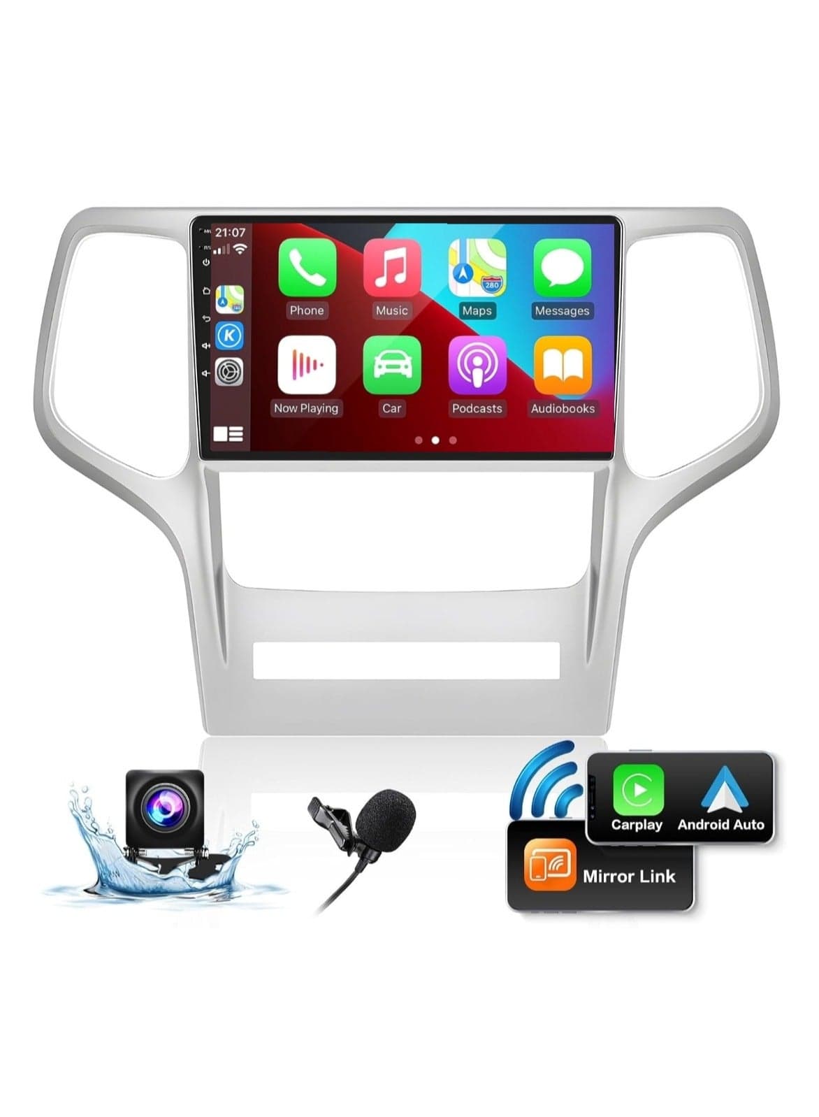Car Stereo For Jeep Grand Cherokee WK 2008 To 2013 4GB RAM with Wireless Apple Carplay Android Auto 9 Inch Car Radio With Bluetooth WiFi GPS AHD Backup Camera Fast Interface