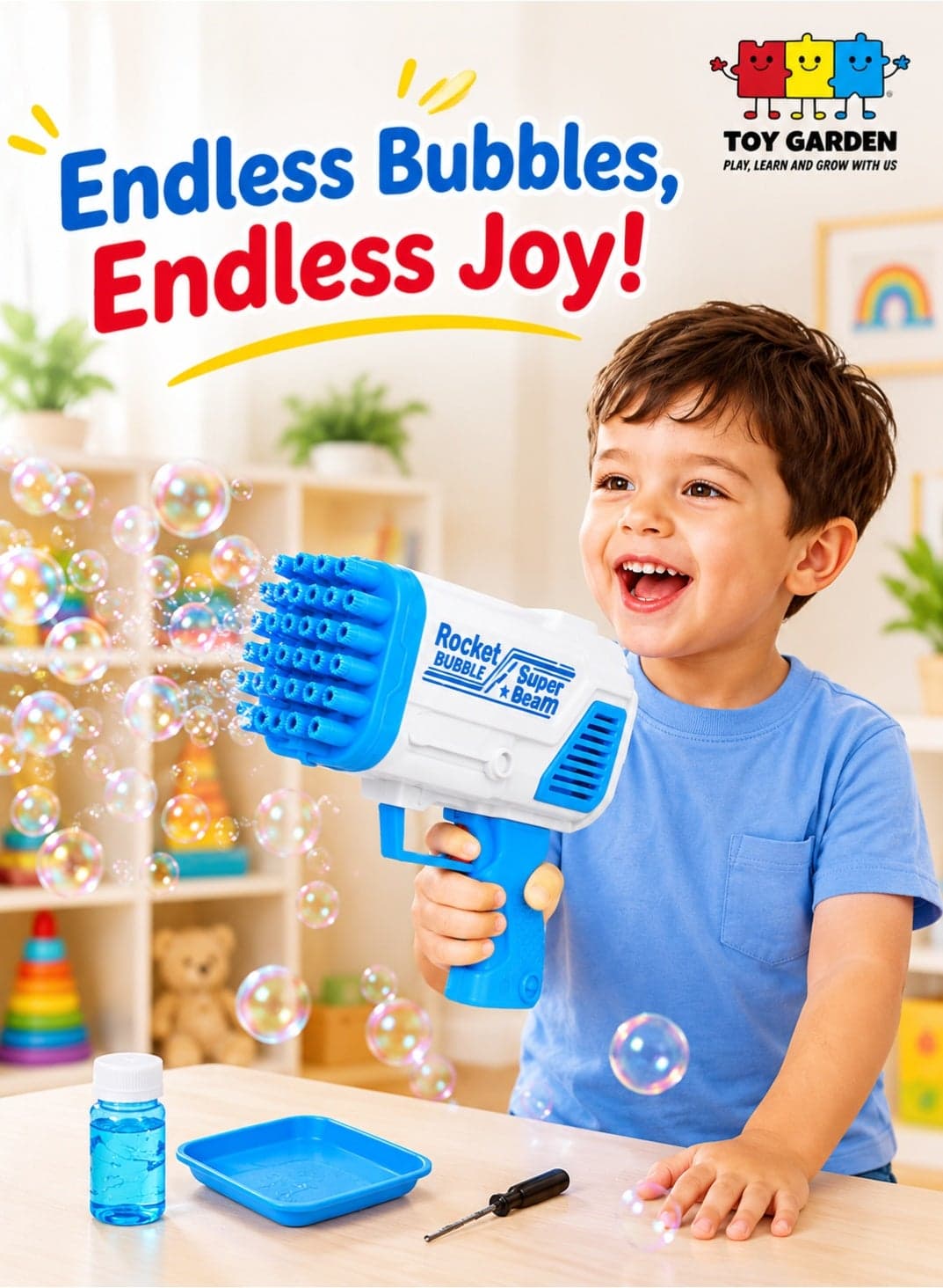 36-Hole Electric Bubble Gun for Kids – Bubble Machine with Soap Solution, Indoor & Outdoor Toy for Toddlers and Girls