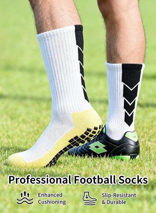 4Pairs Soccer Socks Anti Slip Athletic Socks Non Slip Football Basketball Socks with Grip Pads 2P black 2P white