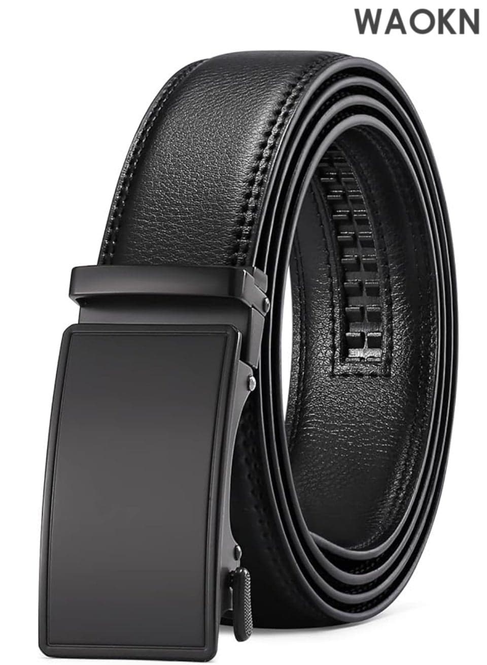 Men's Black Leather Belts Automatic Ratchet Buckle Belt Men– Stylish & Functional Formal or Everyday Wear – High-Quality Leather Accessory for Dress Casual Trim to Fit with Gift Box