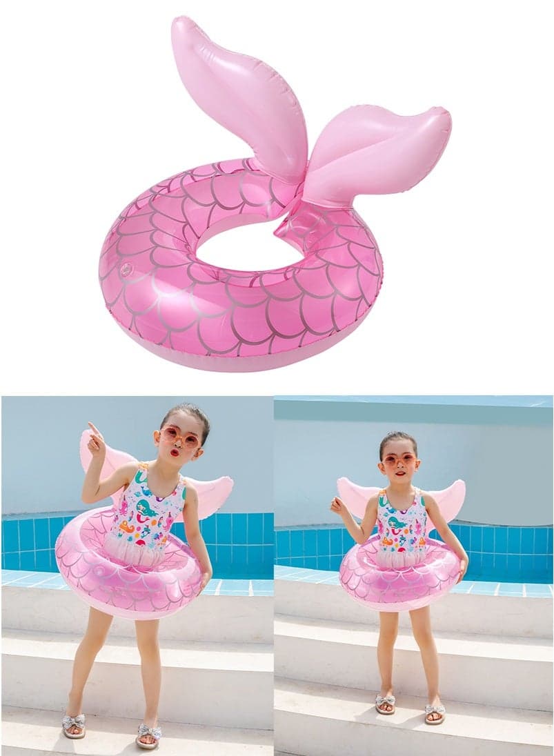 Kids Mermaid Swimming Ring, Mermaid Tail Shaped Pool Swimming Float Tube Ring Float, Summer Water Fun Beach Party Swimming Pool Toys for Children Aged 3-8 Years Old