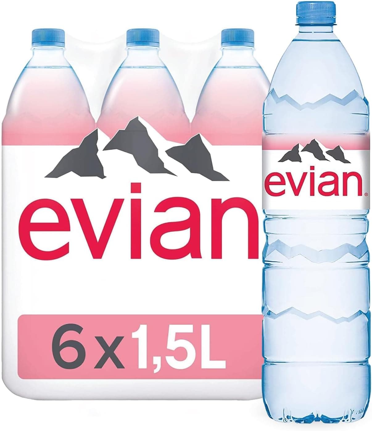 Evian Natural Mineral Water - 6 x 1.5L Bottles