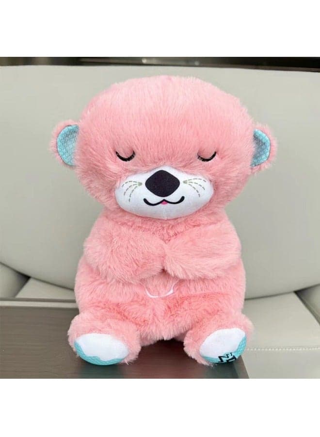 Breathable Bear Doll Soothing Toys- Cute Plush Toy for Infants & Toddlers - Musical Soother with Lullabies, Heartbeat Sound & Soft Glow - Ultra-Soft Hypoallergenic Fabric- 12-inch Cuddly Bear-Pink