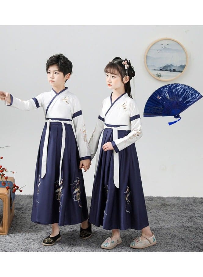 Retro Chinese Hanfu Dress Imitation,Embroidered Han Dynasty Clothes, Suitable For Boys And Girls,Ancient Costume Performance Costumes With Ancient-Style Folding Fans