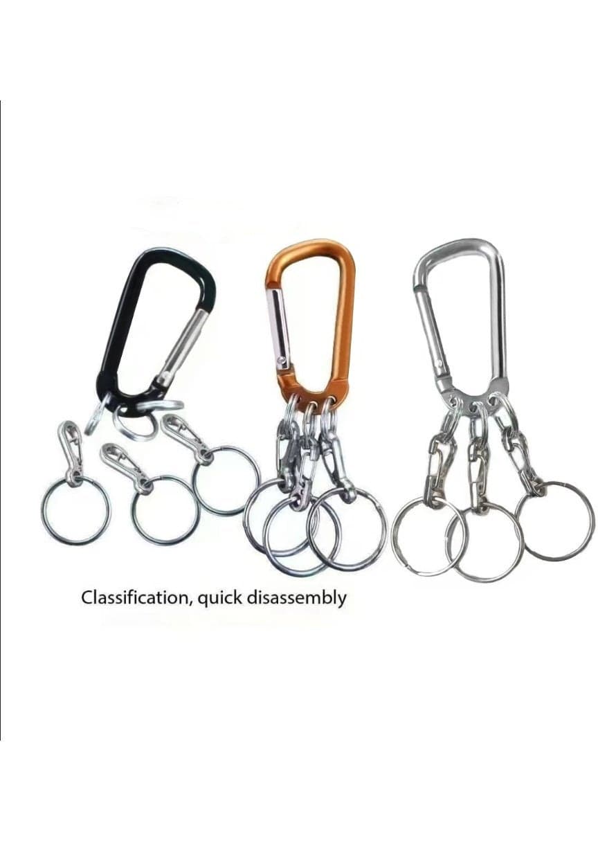 OUYoo 3Pcs Carabiner Clip Keychain Aluminum Alloy D Shape Multifunction Clip Hook with 3 Key Rings,Multifunctional Keychain Clip, D Ring Shape 3 Hole Key Carabiner with Multi Quick Release Key Rings Quick.(Black Gold Silver)