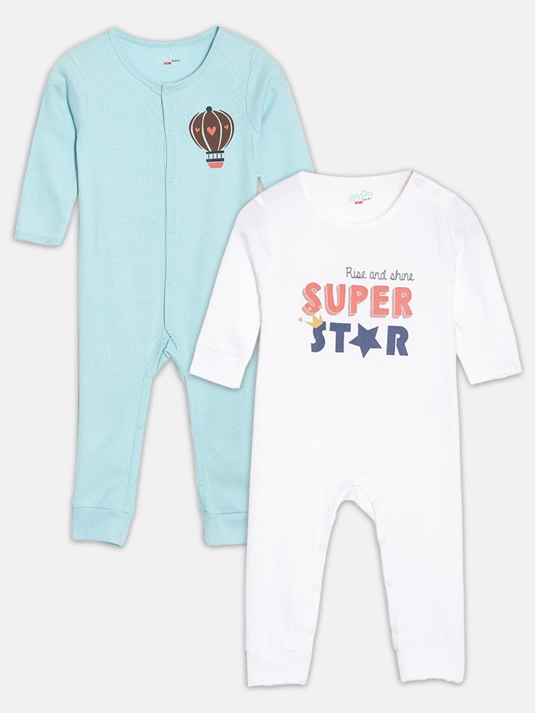 Broon Infant Boys White and Sea Blue Printed Organic Cotton Sleepsuit Pack of 2