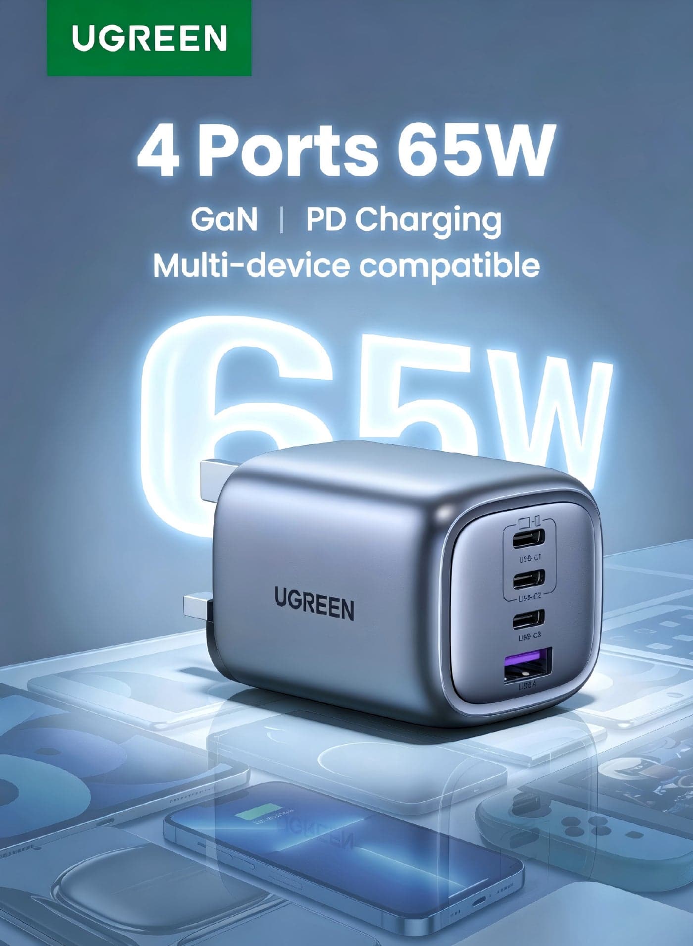 65W USB-C Charger, GaN Type C Fast Charger 3C1A USB C Wall Charger with Foldable Plug, PD PPS Fast Charging for MacBook Pro/Air, iPad Pro/Air, iPhone 17/16/15 Series, Galaxy S26/S25/S24/S23, Huawei Mate/P Series, Dell XPS, Lenovo ThinkPad 65W 3C1A