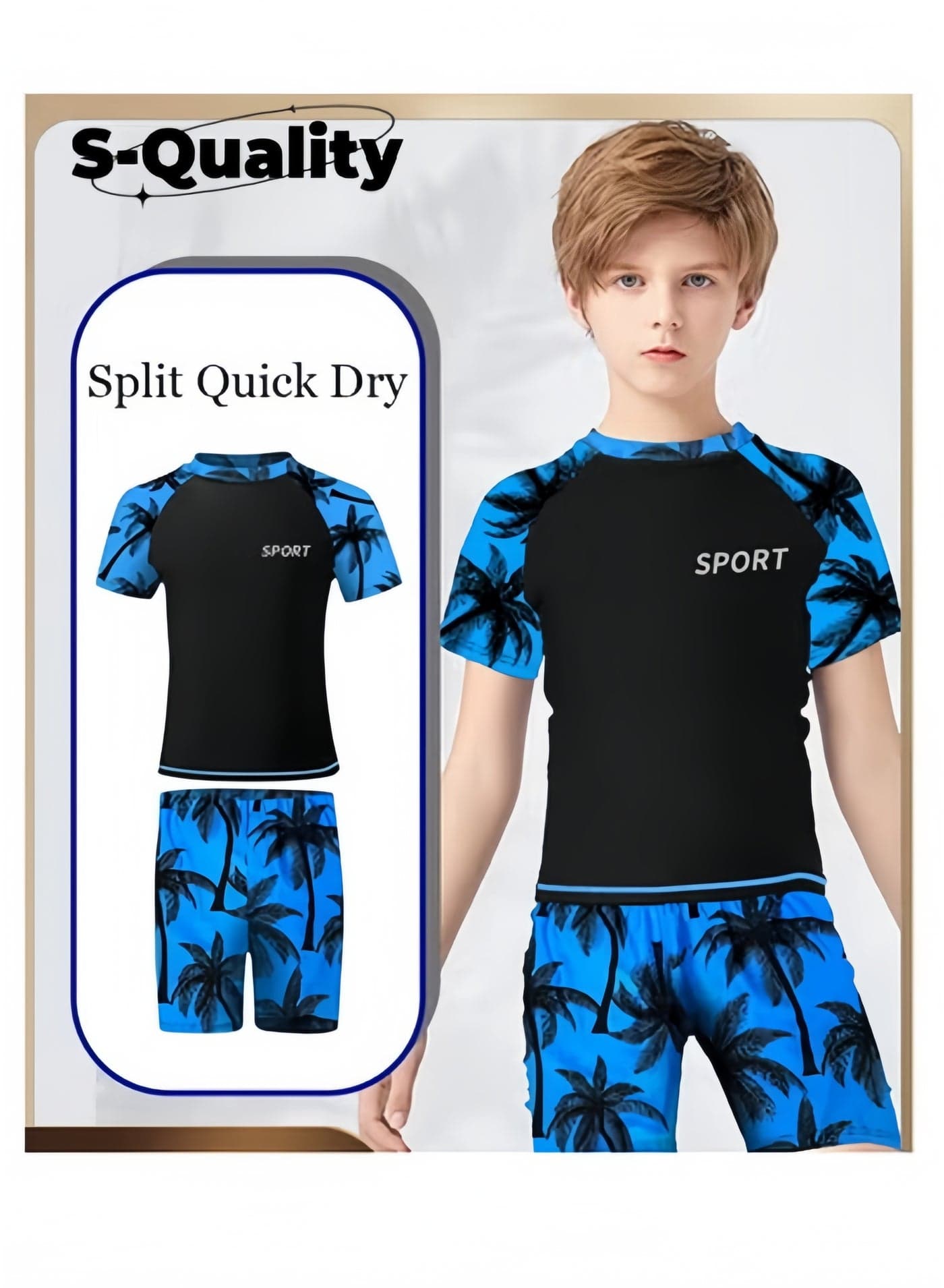 2 Piece Boys Swimsuit Swimming Trunks Set Toddler Kids Training Quick Dry Swimwear Children Short Sleeves Clothing Beachwear Split Bathing Suit for Summer