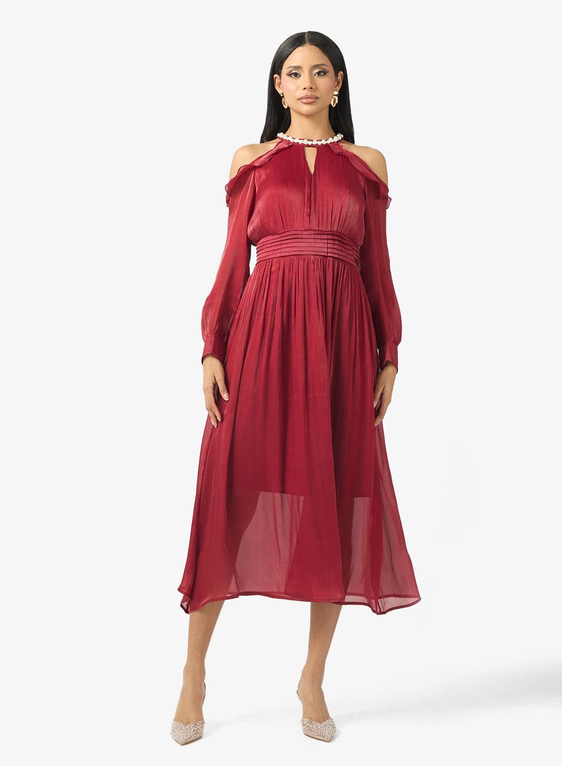 Cold Shoulder Dress With Keyhole Neck Detail
