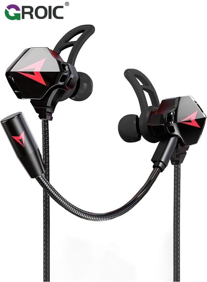 Black 3.5mm Gaming Headphones with Noise-Cancelling Mic, Stereo Gaming Earbuds PC Gaming Earphone with Microphone & Volume Control for PC Phone