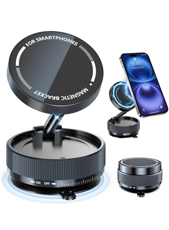 Vacuum Magnetic Phone Holder, Suction Cup Phone Mount for Car 3s Fast Install, 360 Rotatable Phone Stand for Smartphones