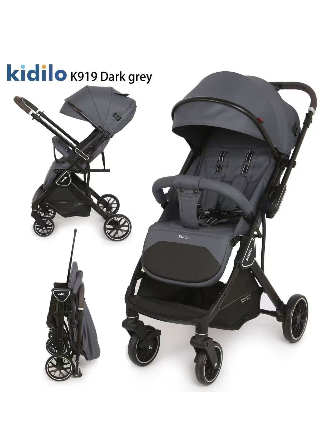 Kidilo K919 Compact Baby Stroller – Lightweight, Foldable Travel Pram with Adjustable Canopy, 5-Point Safety Harness, Ergonomic Design, Easy Maneuverability, and Smooth Suspension for Infants & Toddlers