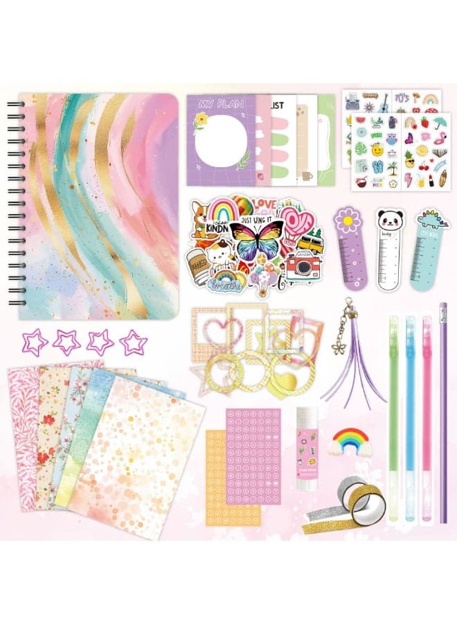 DIY Journal Kit – New Diary Set with 70-Page Journal, Stickers, Pens, Bookmarks & Accessories – Creative Scrapbook & Stationery Craft Box for Kids Age 4+ – Gift for Girls & Boys