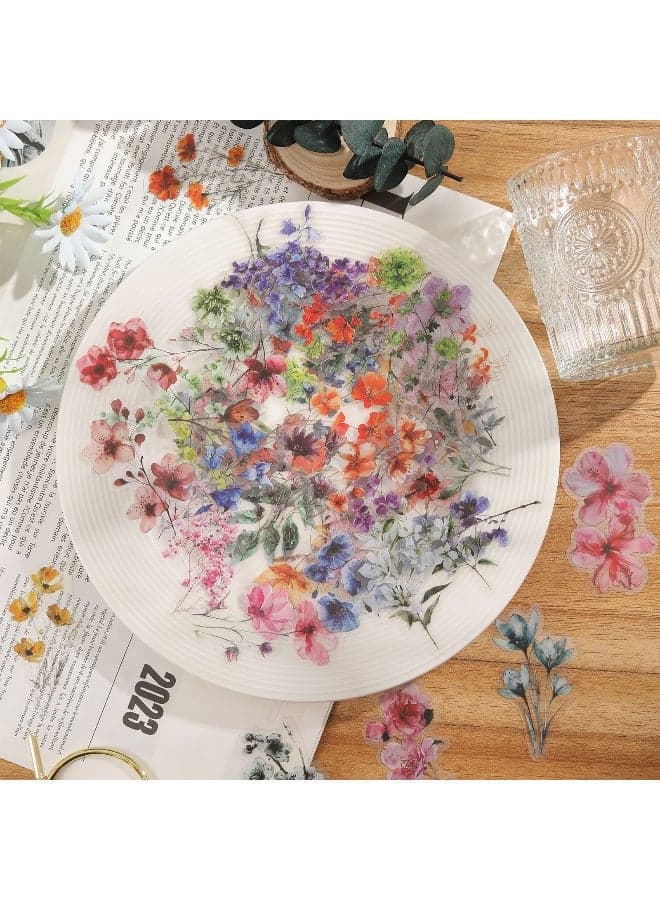 50-Piece Waterproof Self Adhesive Cool Vinyl Decal Graffiti Sticker Set,Watercolor Floral Stickers,Waterproof Transparent PET Creative Journal Stickers DIY Diary Refrigerator Phone Stickers